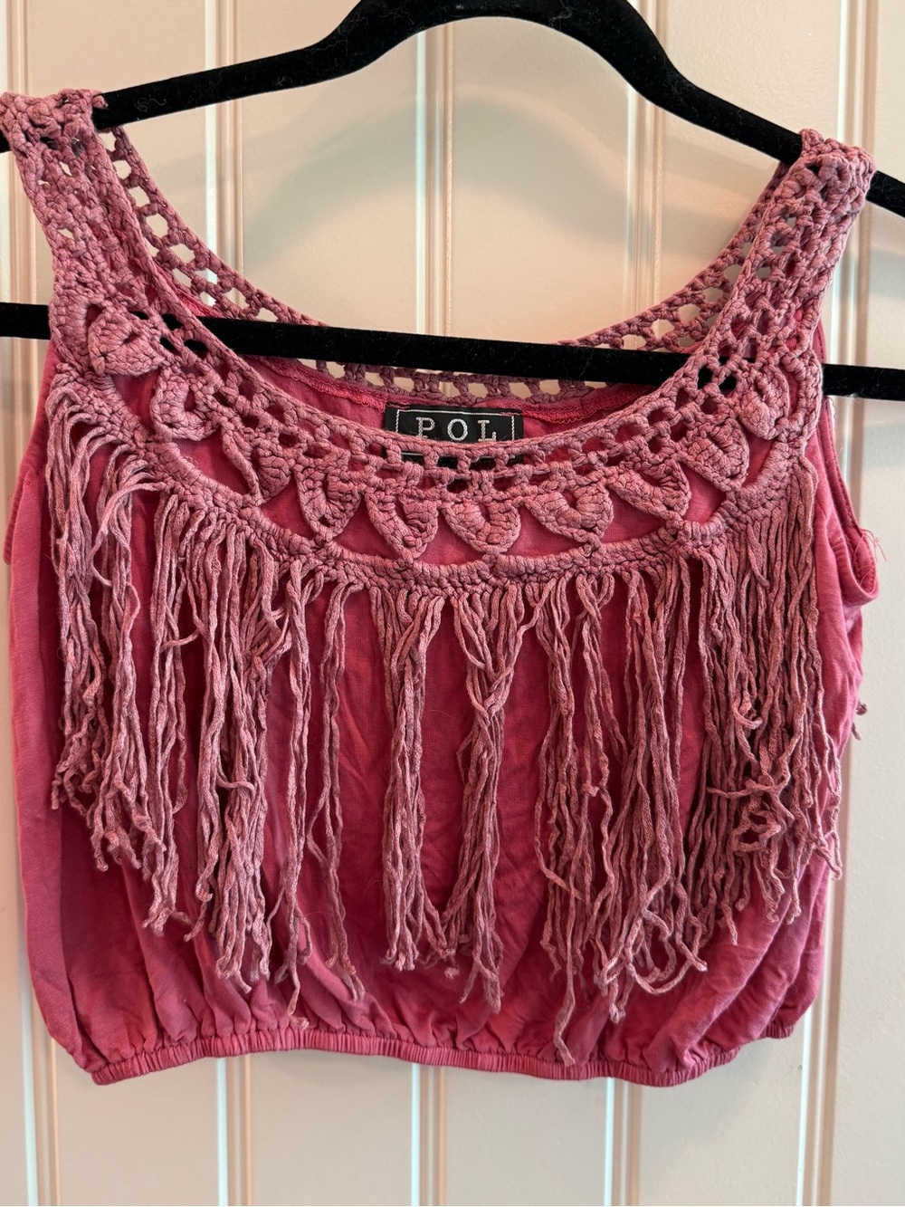 POL New Mauve Pink Crochet Fringe Crop/Bralette Top.